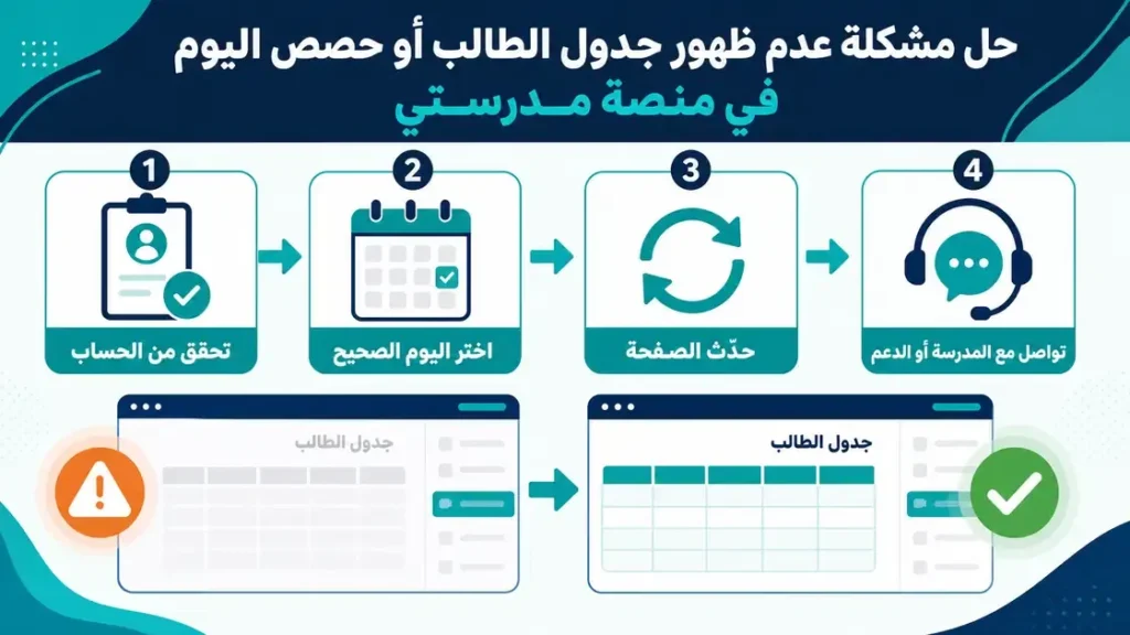 منصة مدرستي جدولي لا يظهر